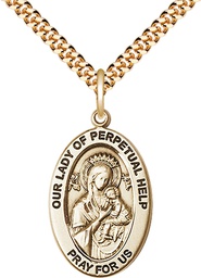 [11222GF/24G] 14kt Gold Filled Our Lady of Perpetual Help Pendant on a 24 inch Gold Plate Heavy Curb chain