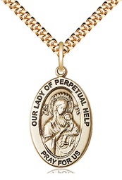[11222GF/24G] 14kt Gold Filled Our Lady of Perpetual Help Pendant on a 24 inch Gold Plate Heavy Curb chain