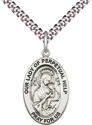 [11222SS/24S] Sterling Silver Our Lady of Perpetual Help Pendant on a 24 inch Light Rhodium Heavy Curb chain