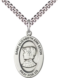 [11224SS/24S] Sterling Silver Saint Elizabeth Ann Seton Pendant on a 24 inch Light Rhodium Heavy Curb chain