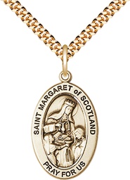 [11407GF/24G] 14kt Gold Filled Saint Margaret of Scotland Pendant on a 24 inch Gold Plate Heavy Curb chain