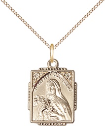 [0804TGF/18GF] 14kt Gold Filled Saint Theresa Pendant on a 18 inch Gold Filled Light Curb chain