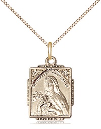 [0804TGF/18GF] 14kt Gold Filled Saint Theresa Pendant on a 18 inch Gold Filled Light Curb chain