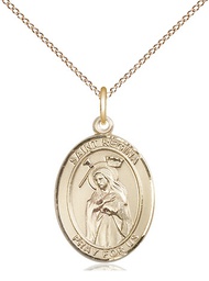 [8335GF/18GF] 14kt Gold Filled Saint Regina Pendant on a 18 inch Gold Filled Light Curb chain