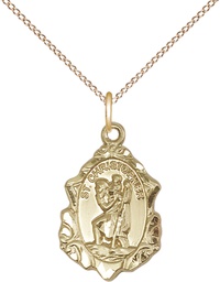 [0822CGF/18GF] 14kt Gold Filled Saint Christopher Pendant on a 18 inch Gold Filled Light Curb chain