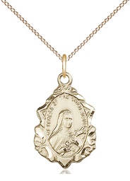 [0822TGF/18GF] 14kt Gold Filled Saint Theresa Pendant on a 18 inch Gold Filled Light Curb chain