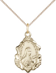 [0822TGF/18GF] 14kt Gold Filled Saint Theresa Pendant on a 18 inch Gold Filled Light Curb chain