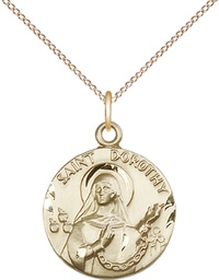 [0827GF/18GF] 14kt Gold Filled Saint Dorothy Pendant on a 18 inch Gold Filled Light Curb chain