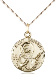 [0827GF/18GF] 14kt Gold Filled Saint Dorothy Pendant on a 18 inch Gold Filled Light Curb chain