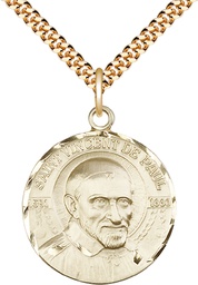 [0830GF/24G] 14kt Gold Filled Saint Vincent de Paul Pendant on a 24 inch Gold Plate Heavy Curb chain