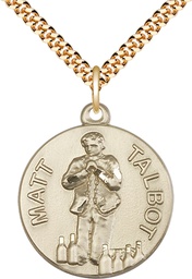 [0831GF/24G] 14kt Gold Filled Matt Talbot Pendant on a 24 inch Gold Plate Heavy Curb chain