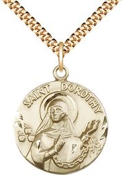 [0838GF/24G] 14kt Gold Filled Saint Dorothy Pendant on a 24 inch Gold Plate Heavy Curb chain