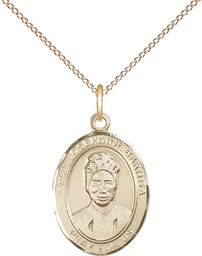 [8360GF/18GF] 14kt Gold Filled Saint Josephine Bakhita Pendant on a 18 inch Gold Filled Light Curb chain