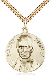 [0884GF/24G] 14kt Gold Filled Pope Pius X Pendant on a 24 inch Gold Plate Heavy Curb chain
