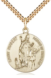 [0893GF/24G] 14kt Gold Filled Saint Hubert of Liege Pendant on a 24 inch Gold Plate Heavy Curb chain