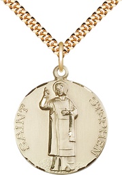 [0914GF/24G] 14kt Gold Filled Saint Stephen Pendant on a 24 inch Gold Plate Heavy Curb chain