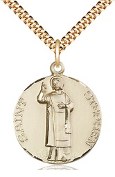 [0914GF/24G] 14kt Gold Filled Saint Stephen Pendant on a 24 inch Gold Plate Heavy Curb chain
