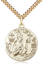 [0957GF/24G] 14kt Gold Filled Saint Thomas More Pendant on a 24 inch Gold Plate Heavy Curb chain