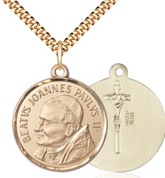 [1009GF/24G] 14kt Gold Filled Saint John Paul II Pendant on a 24 inch Gold Plate Heavy Curb chain