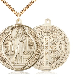 [1057GF/24G] 14kt Gold Filled Saint Benedict Pendant on a 24 inch Gold Plate Heavy Curb chain