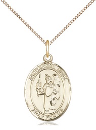 [8378GF/18GF] 14kt Gold Filled Saint Uriel the Archangel Pendant on a 18 inch Gold Filled Light Curb chain