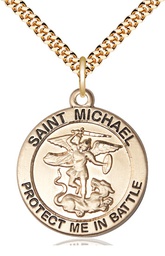[1170GF/24G] 14kt Gold Filled Saint Michael Guardian Angel Pendant on a 24 inch Gold Plate Heavy Curb chain