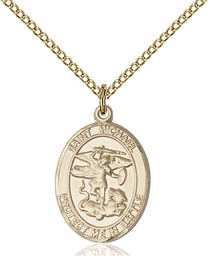 [1172GF/18GF] 14kt Gold Filled Saint Michael Guardian Angel Pendant on a 18 inch Gold Filled Light Curb chain