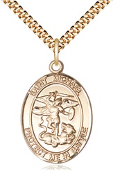[1173GF/24G] 14kt Gold Filled Saint Michael Guardian Angel Pendant on a 24 inch Gold Plate Heavy Curb chain