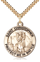 [1174GF/24G] 14kt Gold Filled Saint Christopher Pendant on a 24 inch Gold Plate Heavy Curb chain