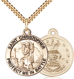 [1174GF1/24G] 14kt Gold Filled Saint Christopher Air Force Pendant on a 24 inch Gold Plate Heavy Curb chain