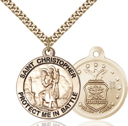 [1174GF1/24G] 14kt Gold Filled Saint Christopher Air Force Pendant on a 24 inch Gold Plate Heavy Curb chain