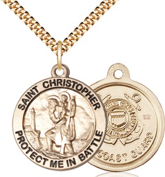 [1174GF3/24G] 14kt Gold Filled Saint Christopher Coast Guard Pendant on a 24 inch Gold Plate Heavy Curb chain