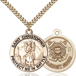 [1174GF3/24G] 14kt Gold Filled Saint Christopher Coast Guard Pendant on a 24 inch Gold Plate Heavy Curb chain