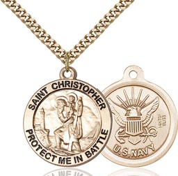 [1174GF6/24G] 14kt Gold Filled Saint Christopher Navy Pendant on a 24 inch Gold Plate Heavy Curb chain