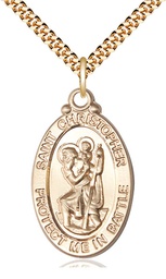 [1175GF/24G] 14kt Gold Filled Saint Christopher Pendant on a 24 inch Gold Plate Heavy Curb chain