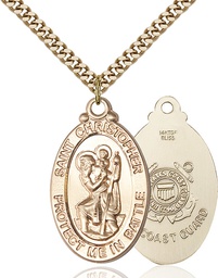 [1175GF3/24G] 14kt Gold Filled Saint Christopher Coast Guard Pendant on a 24 inch Gold Plate Heavy Curb chain