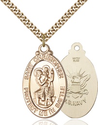[1175GF6/24G] 14kt Gold Filled Saint Christopher Navy Pendant on a 24 inch Gold Plate Heavy Curb chain