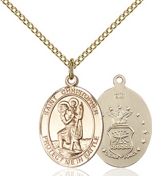 [1176GF1/18GF] 14kt Gold Filled Saint Christopher Air Force Pendant on a 18 inch Gold Filled Light Curb chain