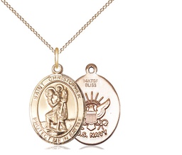 [1176GF6/18GF] 14kt Gold Filled Saint Christopher Navy Pendant on a 18 inch Gold Filled Light Curb chain