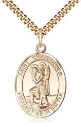 [1177GF/24G] 14kt Gold Filled Saint Christopher Pendant on a 24 inch Gold Plate Heavy Curb chain