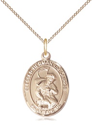 [8403GF/18GF] 14kt Gold Filled Blessed Herman the Cripple Pendant on a 18 inch Gold Filled Light Curb chain