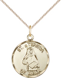 [1365GF/18GF] 14kt Gold Filled Saint Theresa Pendant on a 18 inch Gold Filled Light Curb chain