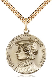 [1463GF/24G] 14kt Gold Filled Saint Elizabeth Ann Seton Pendant on a 24 inch Gold Plate Heavy Curb chain