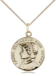 [1464GF/18GF] 14kt Gold Filled Saint Elizabeth Ann Seton Pendant on a 18 inch Gold Filled Light Curb chain