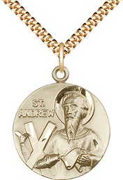 [1552GF/24G] 14kt Gold Filled Saint Andrew Pendant on a 24 inch Gold Plate Heavy Curb chain