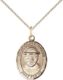[8412GF/18GF] 14kt Gold Filled Saint Damien of Molokai Pendant on a 18 inch Gold Filled Light Curb chain