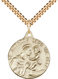 [1602GF/24G] 14kt Gold Filled Saint Anthony Pendant on a 24 inch Gold Plate Heavy Curb chain