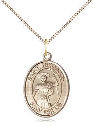 [8415GF/18GF] 14kt Gold Filled Saint Theodore Stratelates Pendant on a 18 inch Gold Filled Light Curb chain