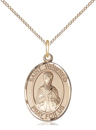[8419GF/18GF] 14kt Gold Filled Saint Winifred of Wales Pendant on a 18 inch Gold Filled Light Curb chain