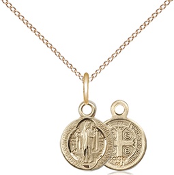 [2341GF/18GF] 14kt Gold Filled Saint Benedict Pendant on a 18 inch Gold Filled Light Curb chain